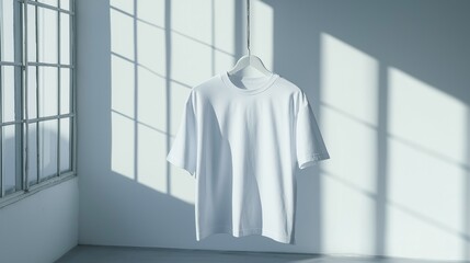 Poster - white T-shirt hanging in a minimalist studio