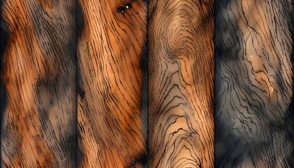 Wall Mural - Elegant watercolor depiction of walnut wood texture showcasing rich brown and black hues, emphasizing natural grain and depth for organic design backgrounds