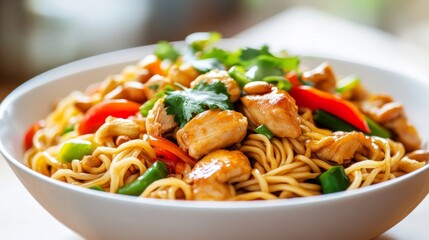 Wall Mural - Chinese noodles with chicken and peanuts