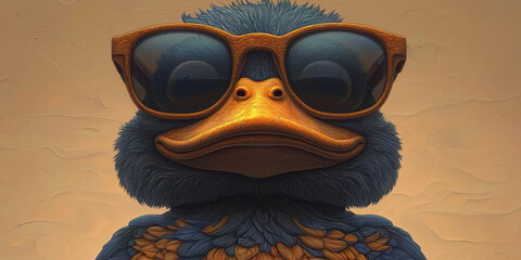 Wall Mural - A cartoon duck wearing sunglasses with a cool and relaxed expression.