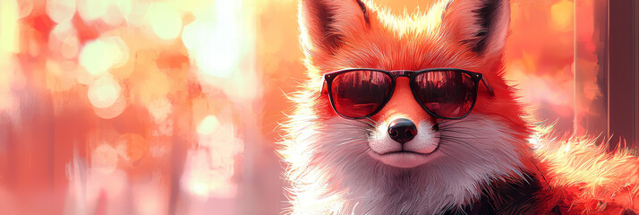 Sticker - A red fox with a cool and relaxed expression, wearing sunglasses and looking directly at the camera.