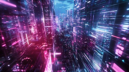 Canvas Print - Futuristic Cityscape with Neon Lights and Speed Lines