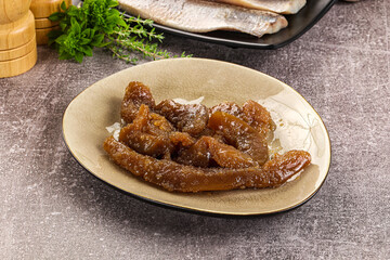 Herring roe snack in the plate