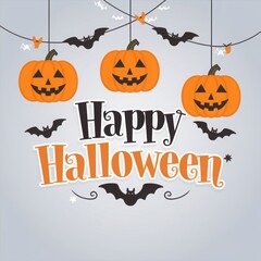 Wall Mural - happy halloween hanging pumpkins and bats background
