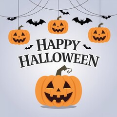 Wall Mural - happy halloween hanging pumpkins and bats background
