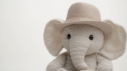 Wall Mural - Close-Up Shot of Plush Toy Elephant with Tiny Hat - Adorable Stuffed Animal Display