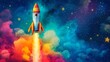 © Aram - rocket flying in outer space.