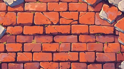 Poster - Vintage brick wall texture background. Dirty retro grunge concrete structure wallpaper, cement stone pattern surface backdrop, aged masonry facade.
