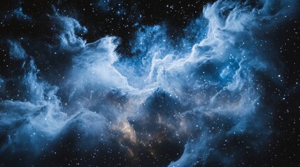 Wall Mural - background with blue and white dust particles, sparkling spray floating in the air, dark glitter pow