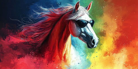 Wall Mural - Cool horse in sunglasses against a colorful background