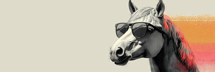 Sticker - A cool horse with sunglasses looking to the side.