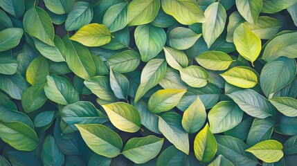 Wall Mural - Green leaves pattern background. Ecologic concept, jungle greenery wallpaper, fresh summer plant leaves, nature of a forest garden, botanical growth, forest garden.