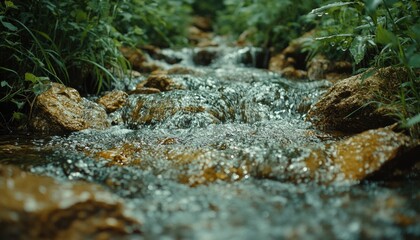 Canvas Print - A Close-Up of a Sparkling Stream Flowing Over Rocks