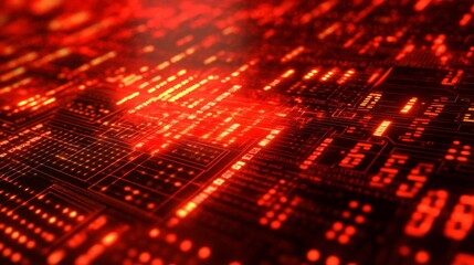 Aufkleber - A red matrix wall background with numbers and letters. An artificial internet network program, binary code and computer data, digits, coding, cyberspace.