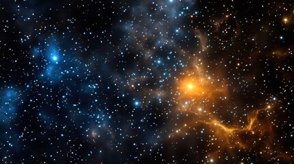 Glowing shiny stars with black background on a night dark universe. Astronomy science deep space exploration wallpaper, infinity, outer, bright, sparkle galaxy.