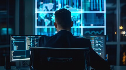 Cybersecurity Analyst Working Late at Night