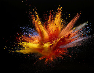 Wall Mural - Explosive burst of colorful spices captured mid-air, with vibrant powders like turmeric, pap