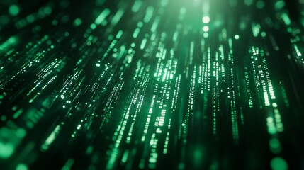 Poster - Matrix green digital wall background with numbers and letters. Computer data and binary code, internet network program, digits, coding, cyberspace.