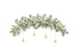 © Mimomy - Watercolor vintage green classic Christmas tree garland wreath with red berries and golden stars pendants decorations isolated on white background. Hand drawn illustration sketch