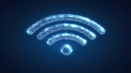 Internet network digital connection access symbol, polygon hotspot illustration, futuristic mobile data router with blue glowing Wi-Fi symbol.