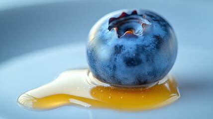 Wall Mural - Macro shot of a blueberry with honey syrup