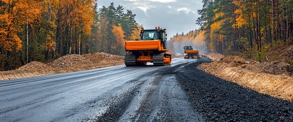 Road Construction in Autumn Forest