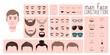 © taniKoArt - Man face constructor, avatar of  male character creation hairstyle, nose, eyes with eyebrows and lips. Facial elements for construction. Cartoon set suitable for animation and lip sync speaking.