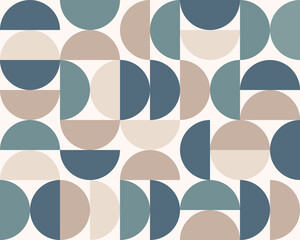 Poster - Geometric Bauhaus Mosaic seamless Pattern from Half circles. Abstract Modern Semicircle Background in pastel colors. Round Shapes ornament. Template for cover, wallpaper, packaging, textile print