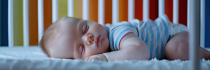 Close-up of a newborn baby sleeping peacefully in a cozy crib at home