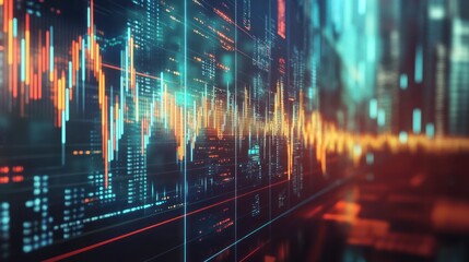 Poster - Abstract Digital Data Visualization with Glowing Lines and City Lights in the Background