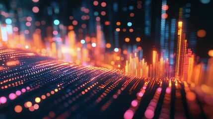 Poster - Abstract Cityscape with Illuminated Buildings and Lights