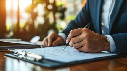 Poster - Man in a Suit Signing a Document with a Pen
