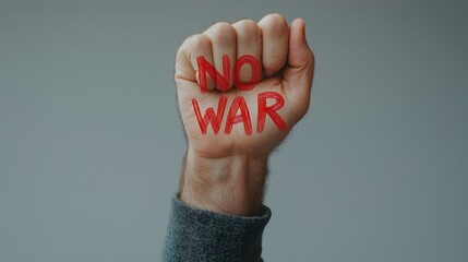 no war text on hand of a man