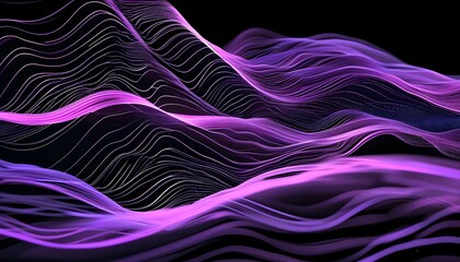 Futuristic Purple and Black Digital Wave Technology Background with Motion Texture and Cyber Network Elements