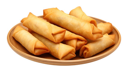 Wall Mural - PNG 3d cartoon spring rolls plate food white background. desktop wallpaper