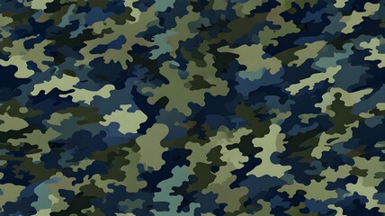 Blue camouflage illustration with military patterns in blue and green tones, seamless and seamless texture. A vector is a mathematical object that has magnitude and direction.