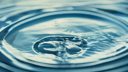 Poster - Blue water drop drips on the surface with splash and ripples