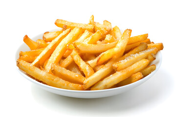 Canvas Print - Garlic Parmesan French Fries on white plate, Isolated on White Background