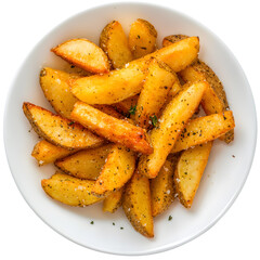 Canvas Print - Top view Garlic Parmesan French Fries on white plate, Isolated on White Background