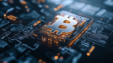 Poster - Abstract bitcoin signs glowing with vibrant colors, symbolizing digital currency and modern finance, futuristic visualization