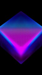 Poster - Looped distortion waves on abstract cube of particles. Digital data splash of box point array. Futuristic glitch UI element. Vertical video