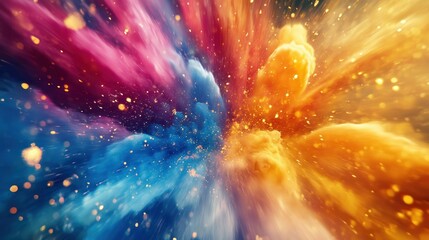 Canvas Print - Abstract Colorful Explosion with Gold Glitter