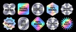 © Rudzhan - Set of holographic labels. Silver Hologram stickers of different shapes with text stamps. Original product, guarantee and premium quality. Marketing Labels. Vector illustration isolated on background