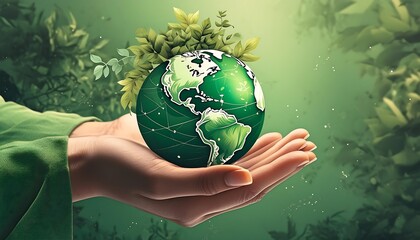 Hand holding a green Earth globe