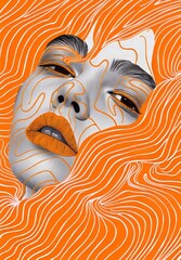 Wall Mural - orange lines on face background asmr graphics.