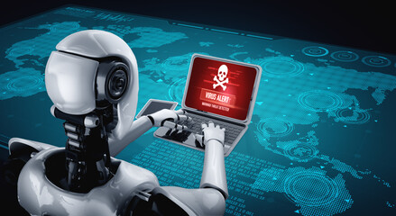 Virus warning alert on computer screen detected modish cyber threat , hacker, computer virus and malware