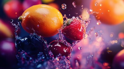 Wall Mural - A Splash of Fruit with Water Droplets