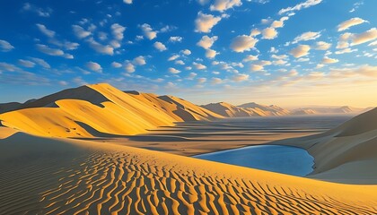 Wall Mural - An image showing the magnificent scenery of nature, the combination of golden sand dunes and blue sky creates a stunning landscape.