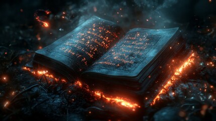 Ancient Book Burning with Magical Flames and Smoke