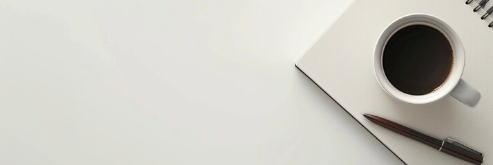 Aufkleber - Minimalist office setting featuring a coffee cup, notebook, and pen.